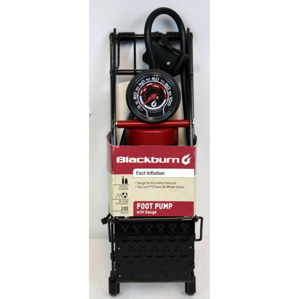 Blackburn Foot Pump Black Metal Fast Inflation Gauge Top Lock Dual Head 100 PSI